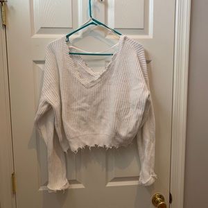 F21 white distressed cropped sweater